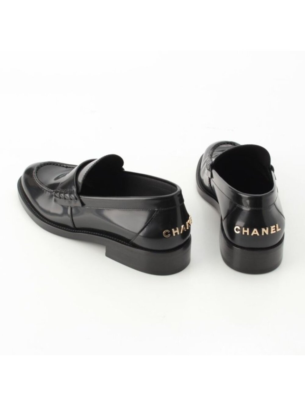 Chanel Back Logo Loafers Shoes Black 38 - Picture 4 of 10